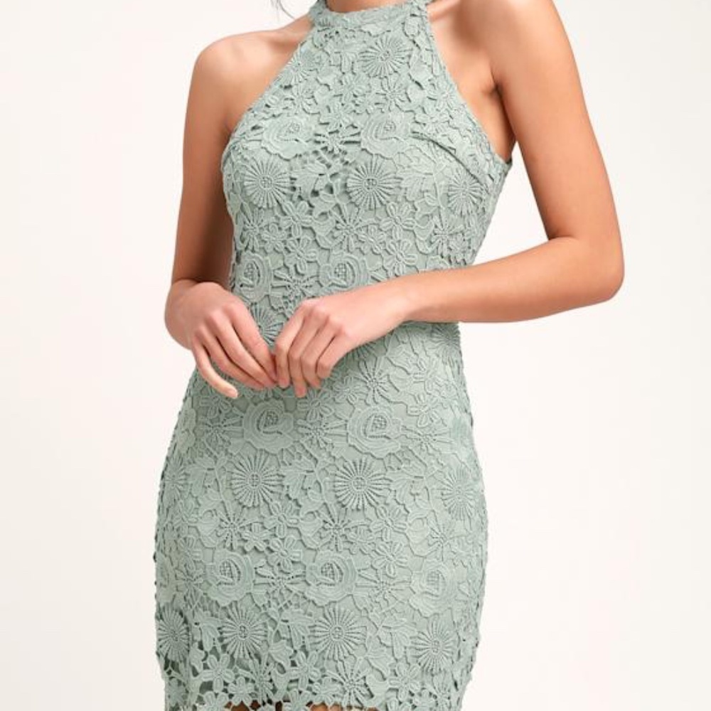 Lulus Love Poem Sage Green Lace Mini Dress - Size M